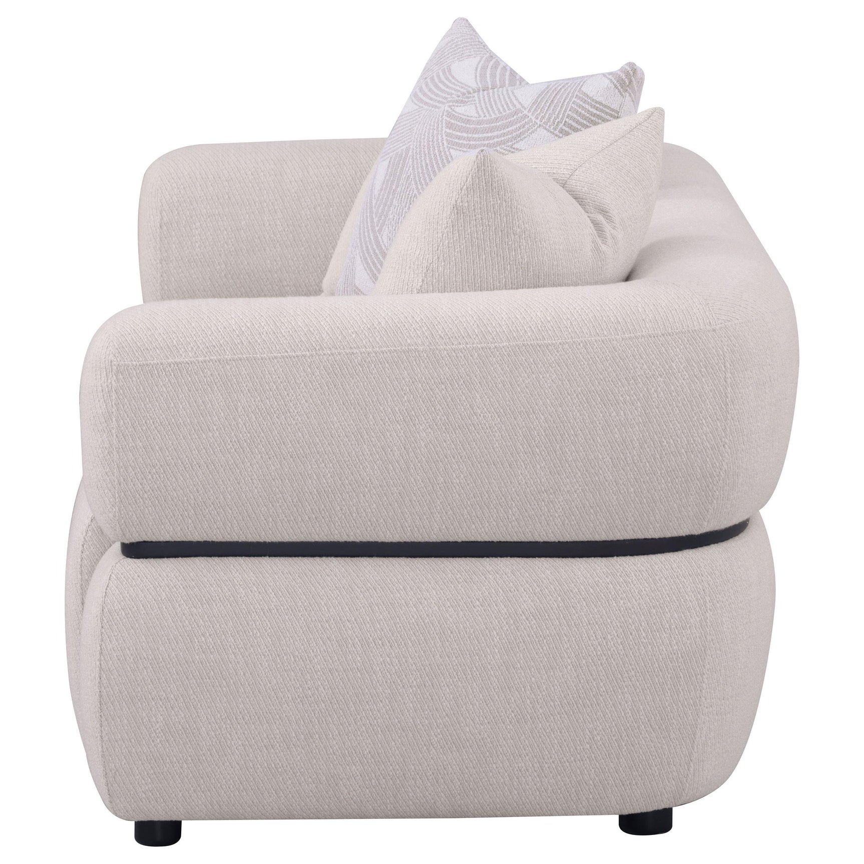 Legs and wood frame detail of Jeanette loveseat