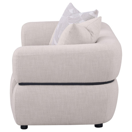 Legs and wood frame detail of Jeanette loveseat