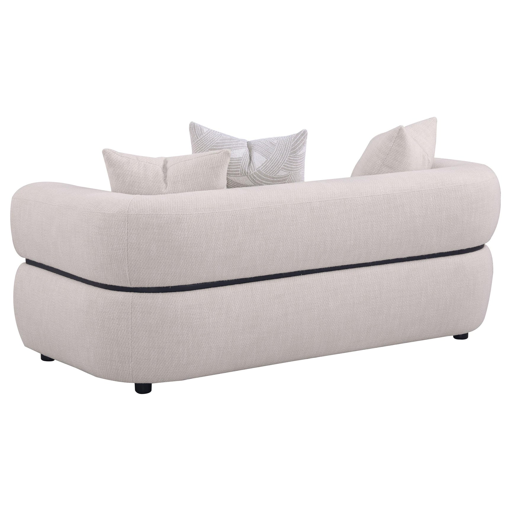 Angled view showing seat depth of Jeanette loveseat
