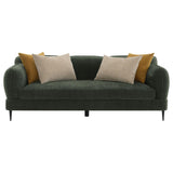 Detail of fabric and armrest on loveseat