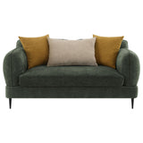 Front view showing cushions of Soba Rich Green Sofa Loveseat