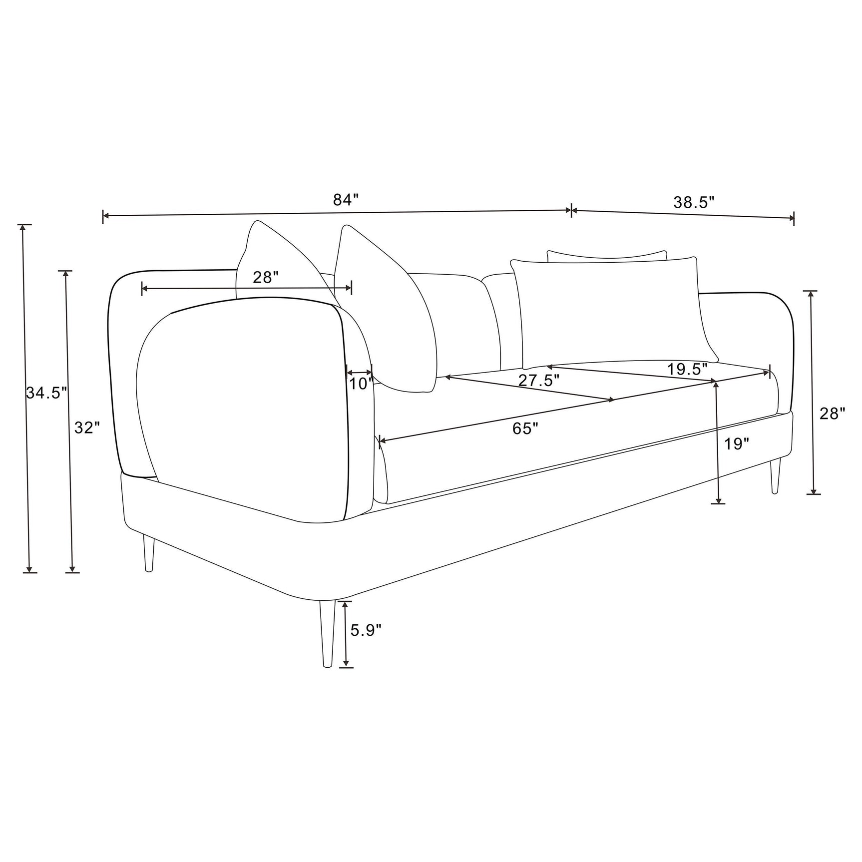 Side view with focus on sofa design