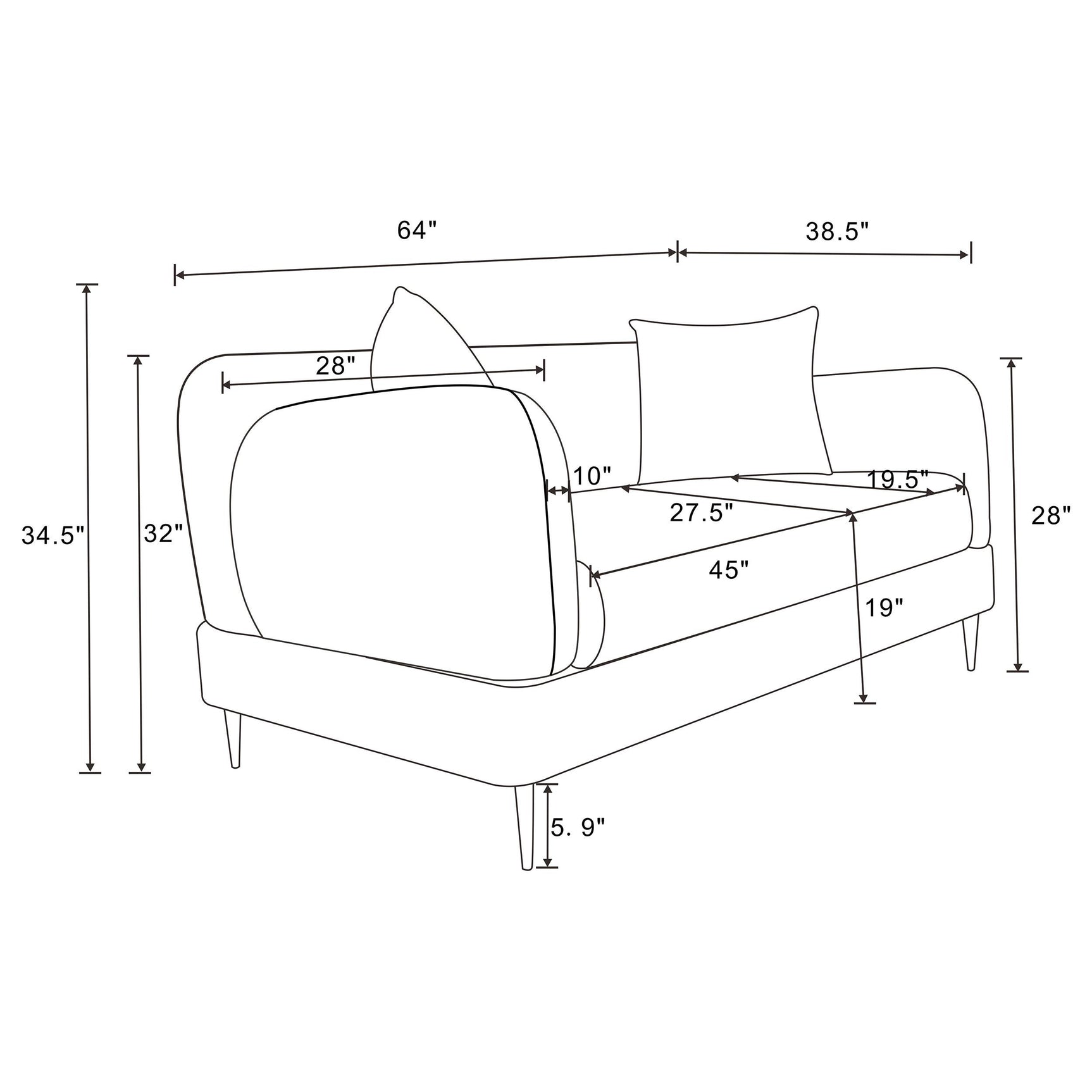Close-up of loveseat stitching and materials