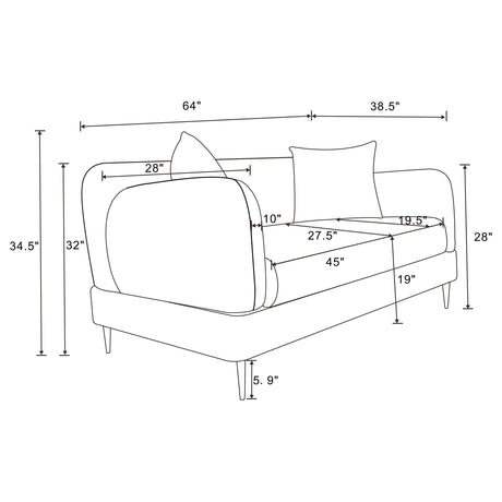Close-up of loveseat stitching and materials