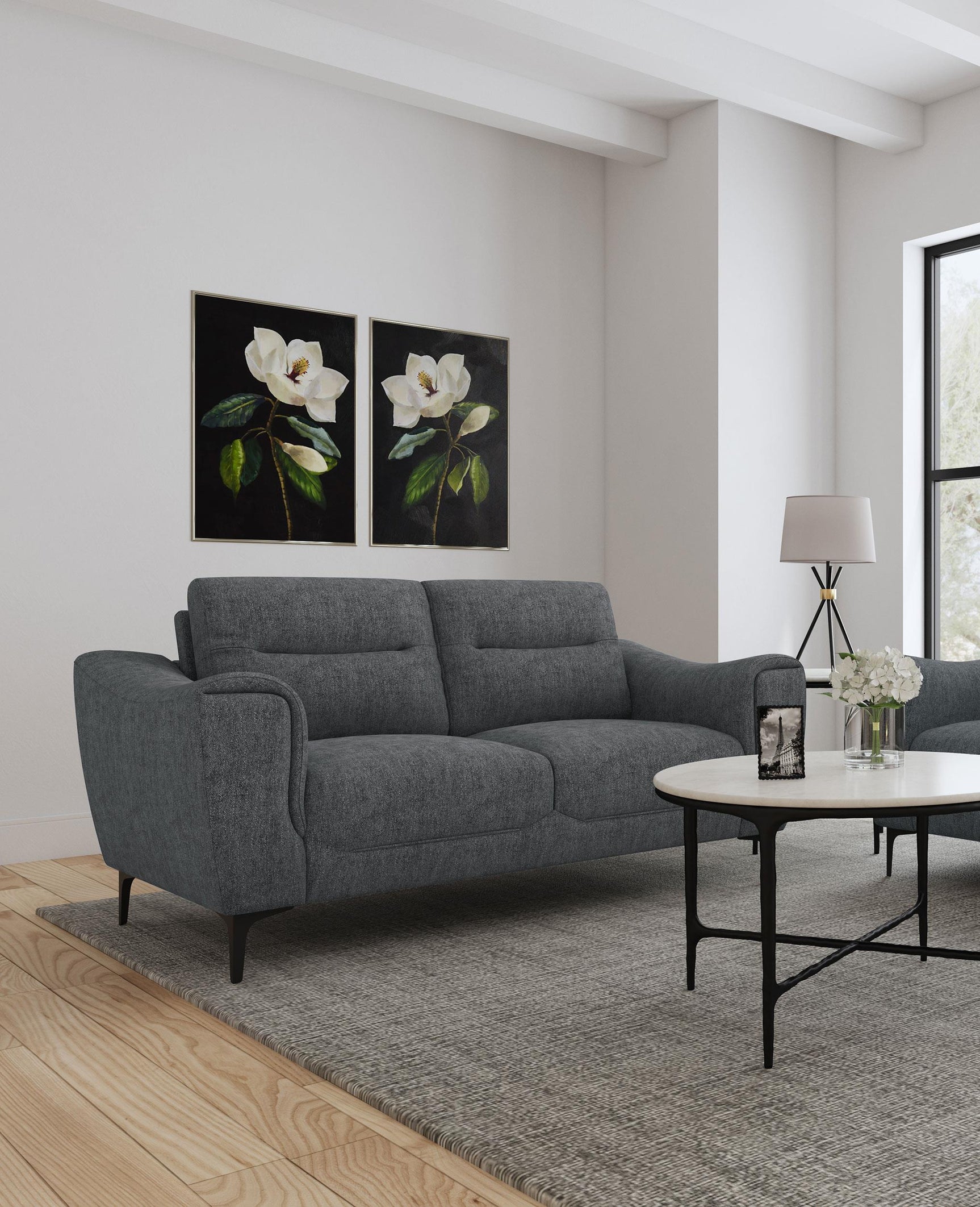 Nolan loveseat side angle showing arm design
