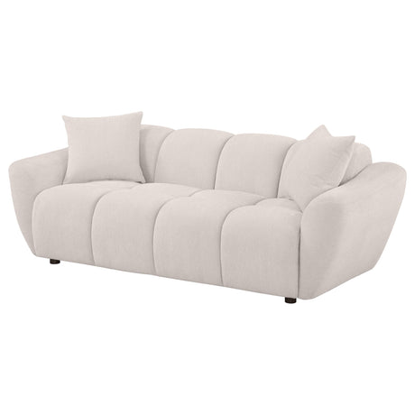 Destino Chenille Upholstered Sofa greige fabric close-up detail