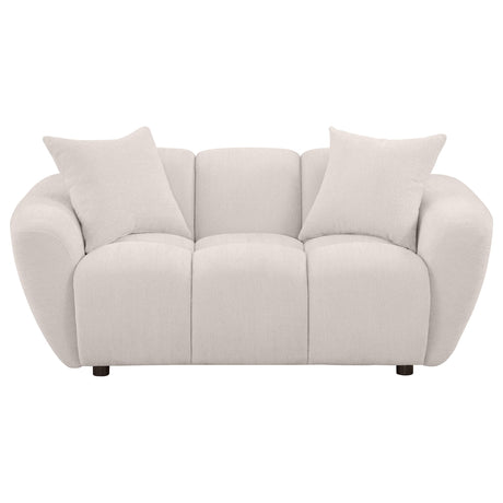 Destino loveseat side angle showing splayed arm