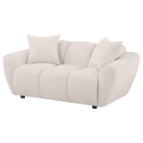 Close-up of Destino loveseat chenille upholstery and tufting