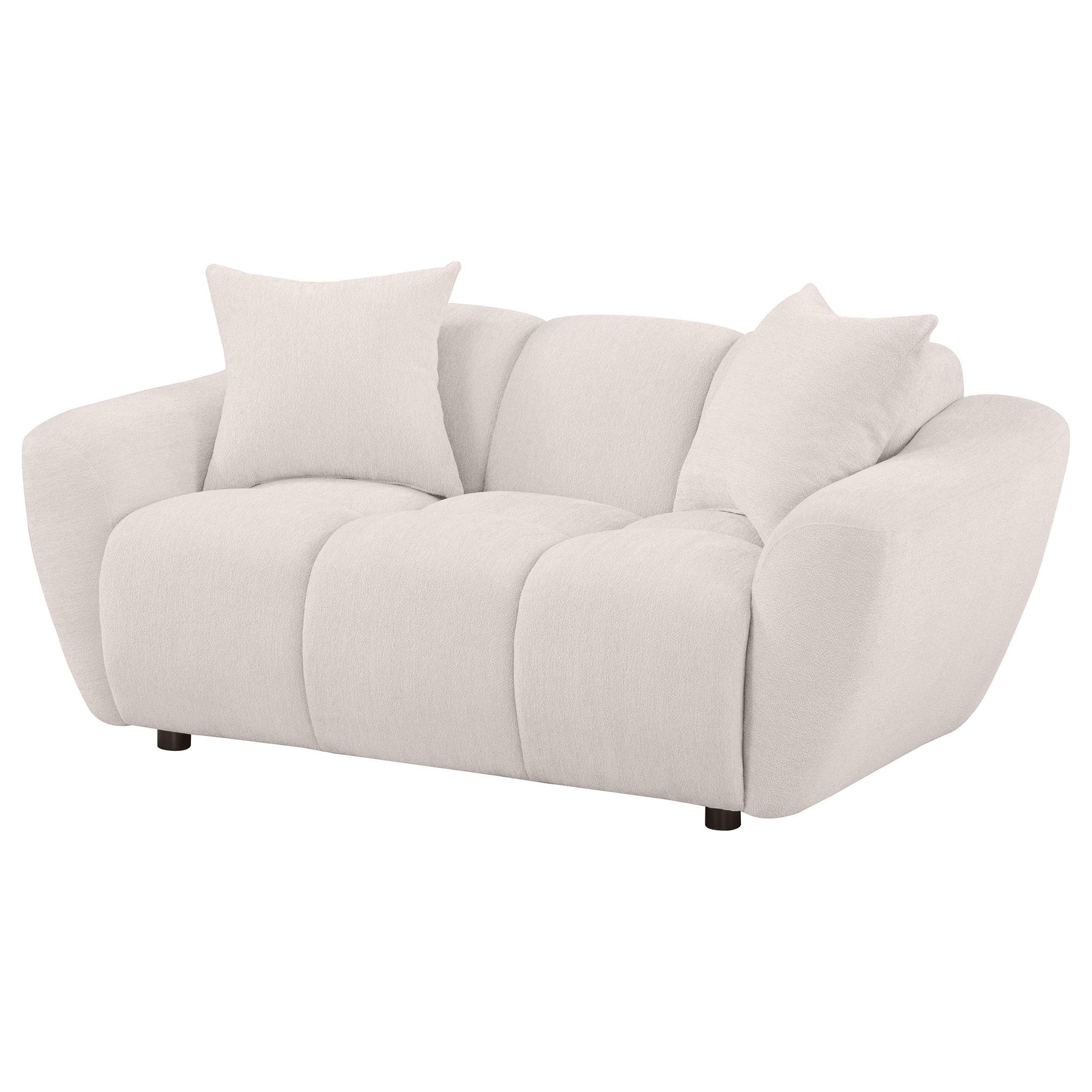 Close-up of Destino loveseat chenille upholstery and tufting