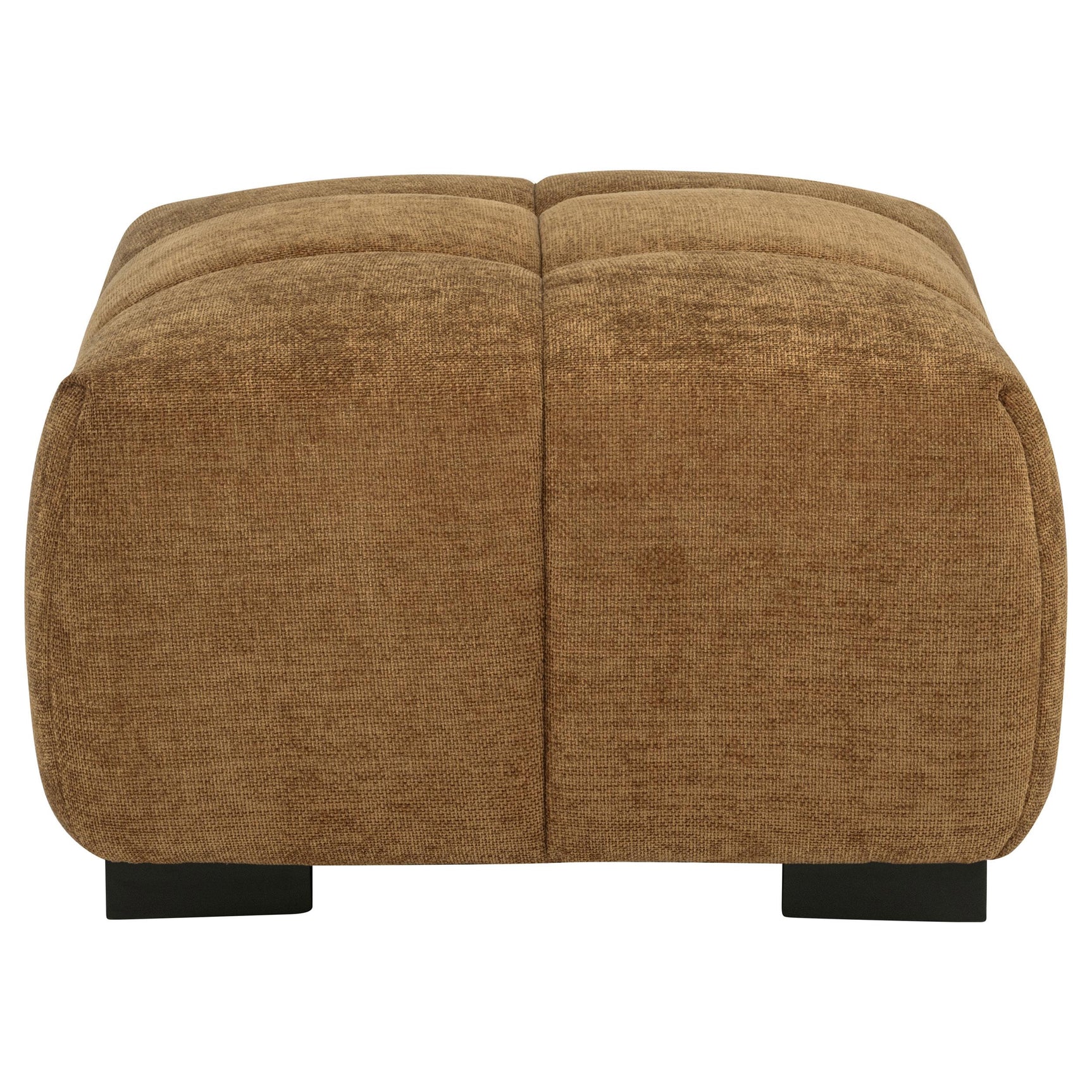 Close-up on amber fabric texture and tufting of Octavia ottoman