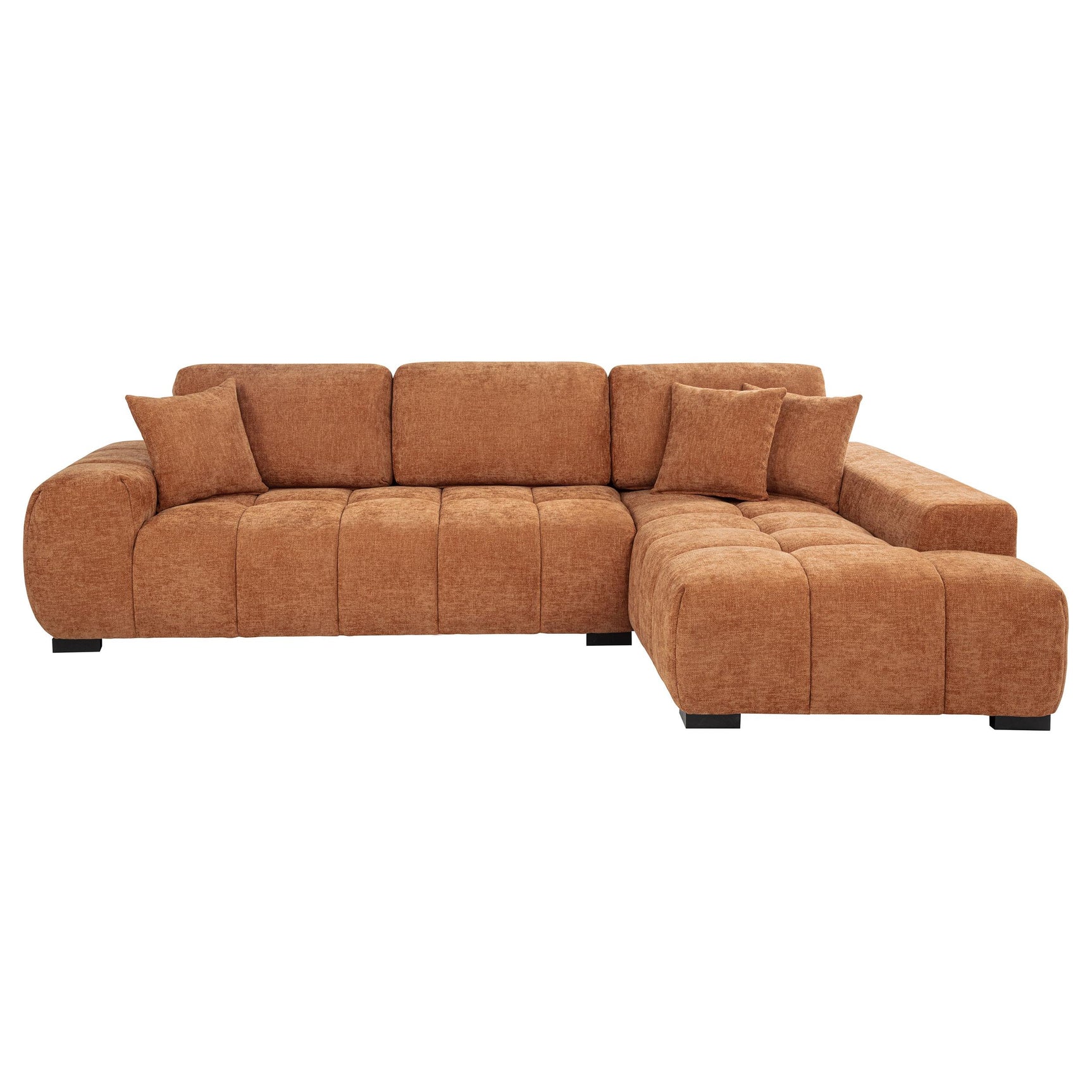 Side view of Octavia orange fabric sectional chaise sofa with chaise