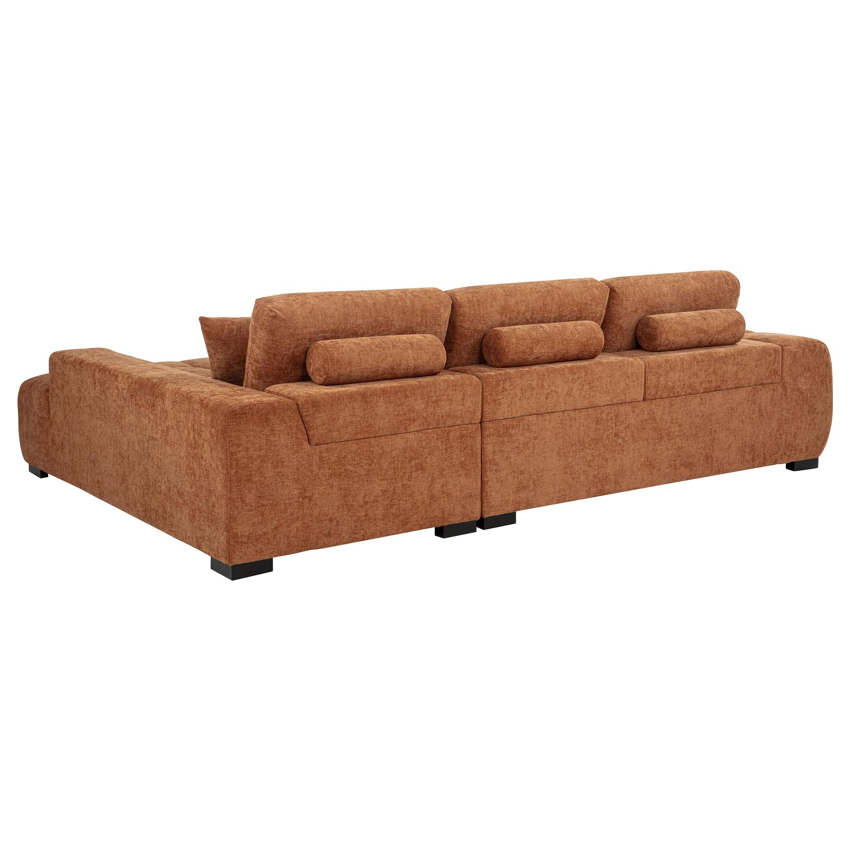 Close-up detail of orange fabric upholstery on Octavia sectional sofa