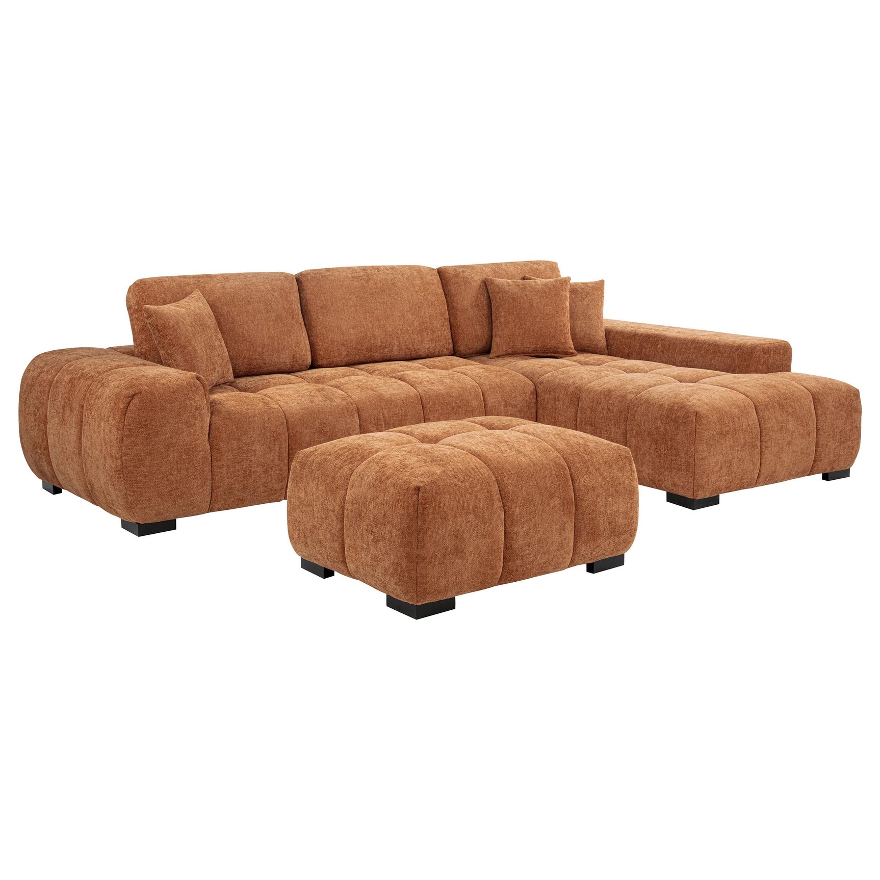 Side angle of Octavia orange fabric sectional chaise sofa