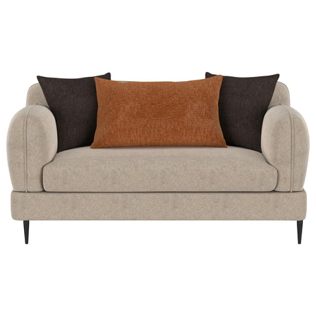 Side profile of Jade loveseat upholstery in latte