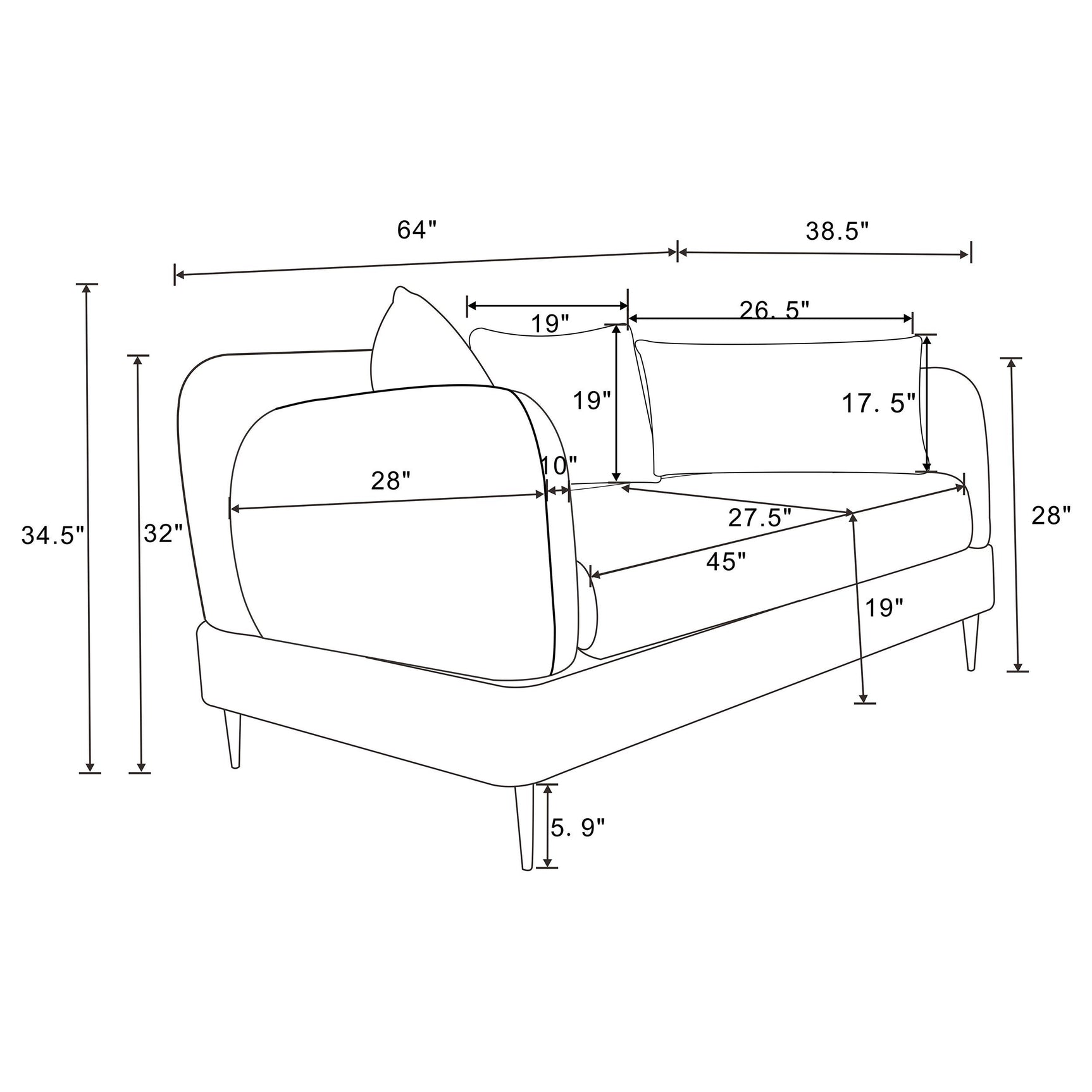 Side perspective of loveseat and sofa set