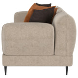 Side angle of Jade chenille sofa in latte