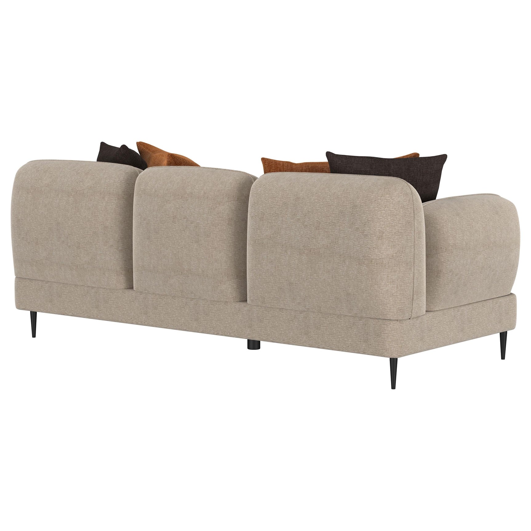 Side perspective of sofa showing legs