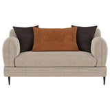 Close-up of loveseat's waterfall bench seat and chenille fabric