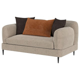 Reversible rust and chocolate pillows on Jade loveseat