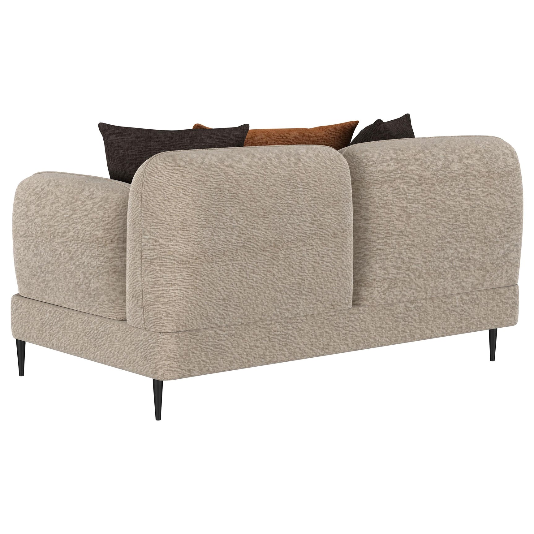 Tapered metal legs supporting Jade loveseat