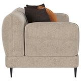 Jade loveseat shown in modern living room setting