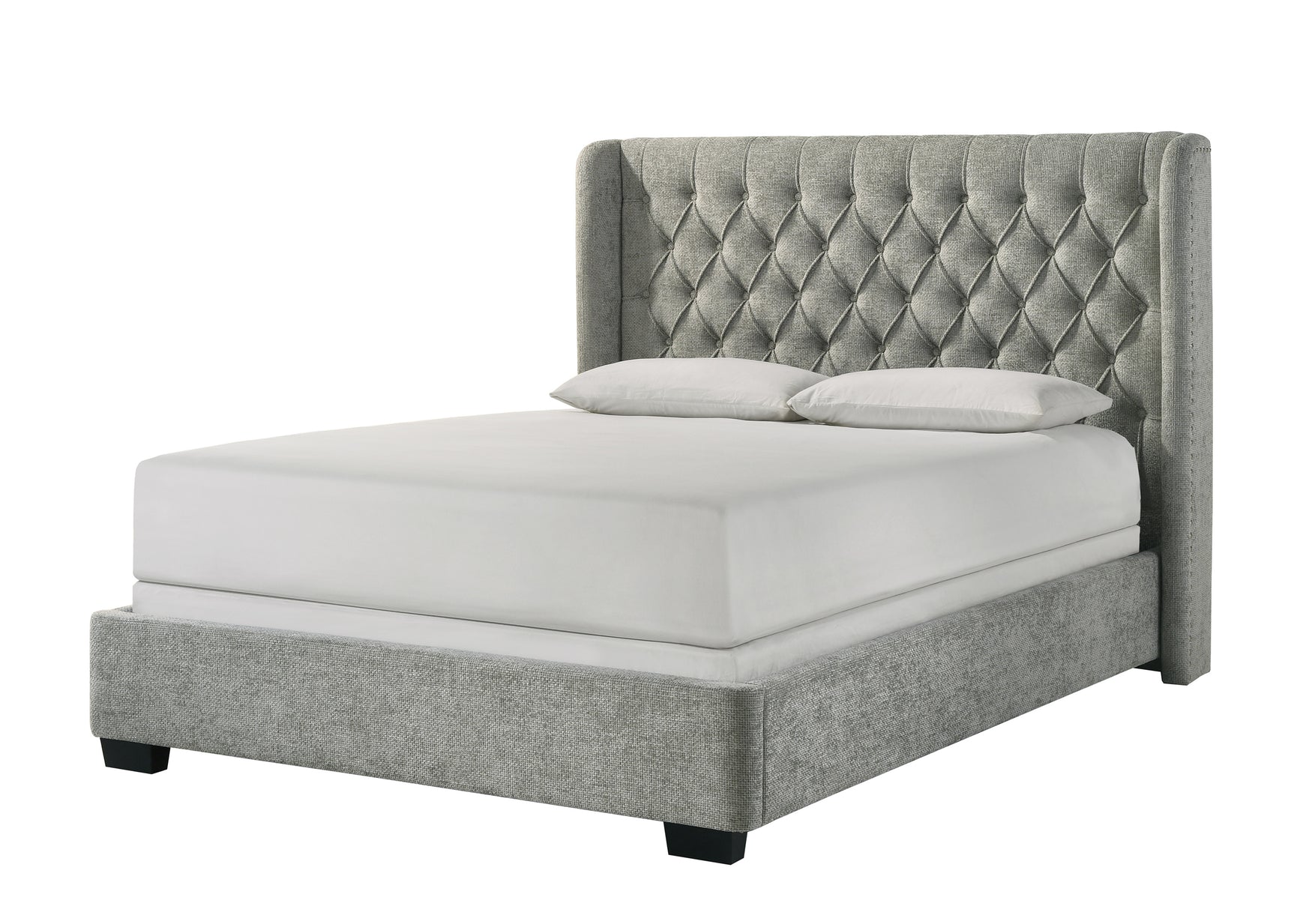 Daphne King Bed side angle showing tufted headboard