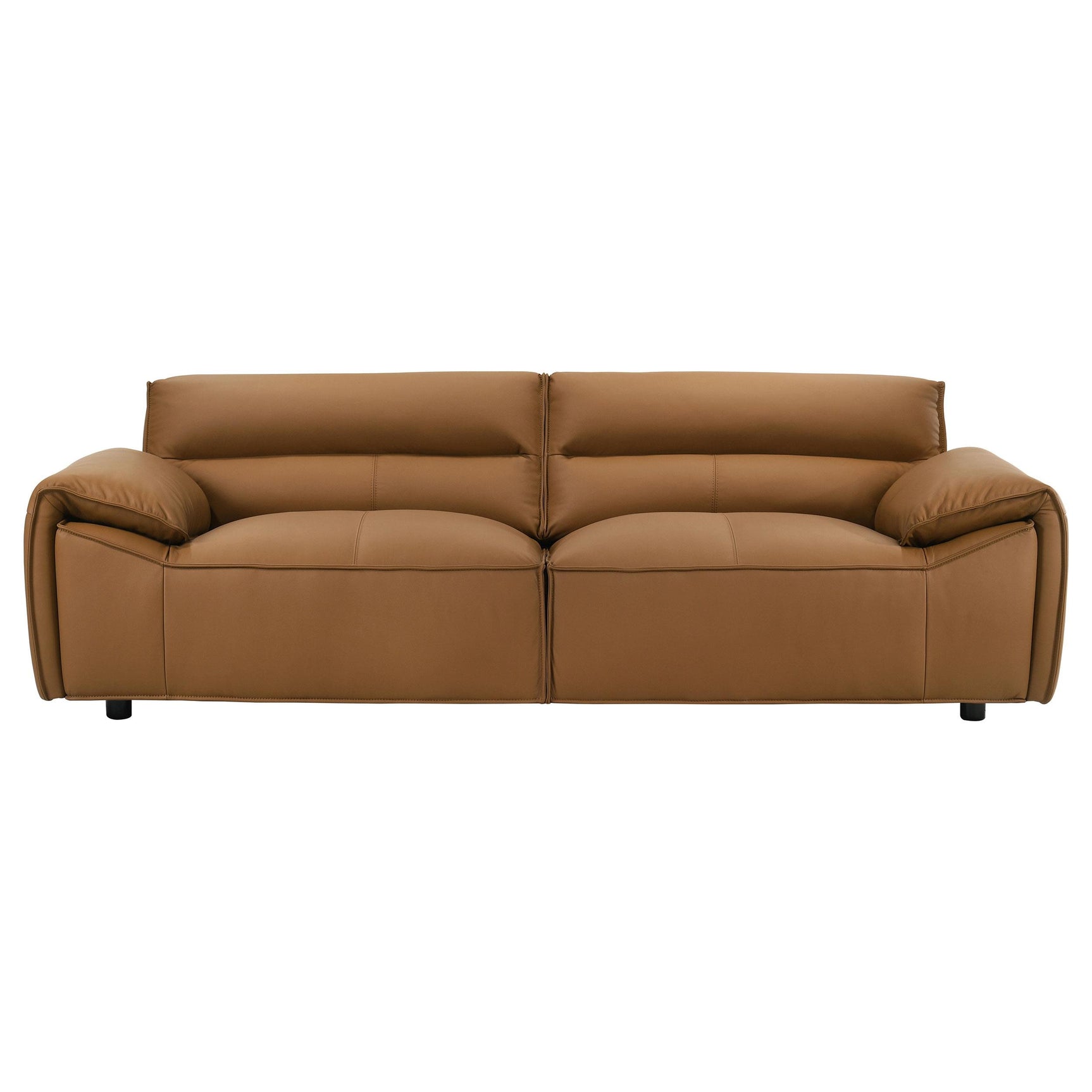 Side view of Buxton orange top grain leather sofa