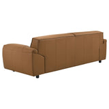 Side angle of orange top grain leather sofa Buxton