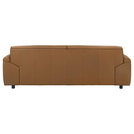 Close-up detail of leather upholstery on Buxton sofa
