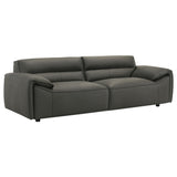 Side view of Buxton 2-piece graphite leather sofa and loveseat set