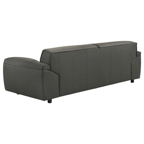 Front view of Buxton 2-piece leather sofa set in graphite