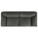 Detail view showing texture of graphite leather upholstery