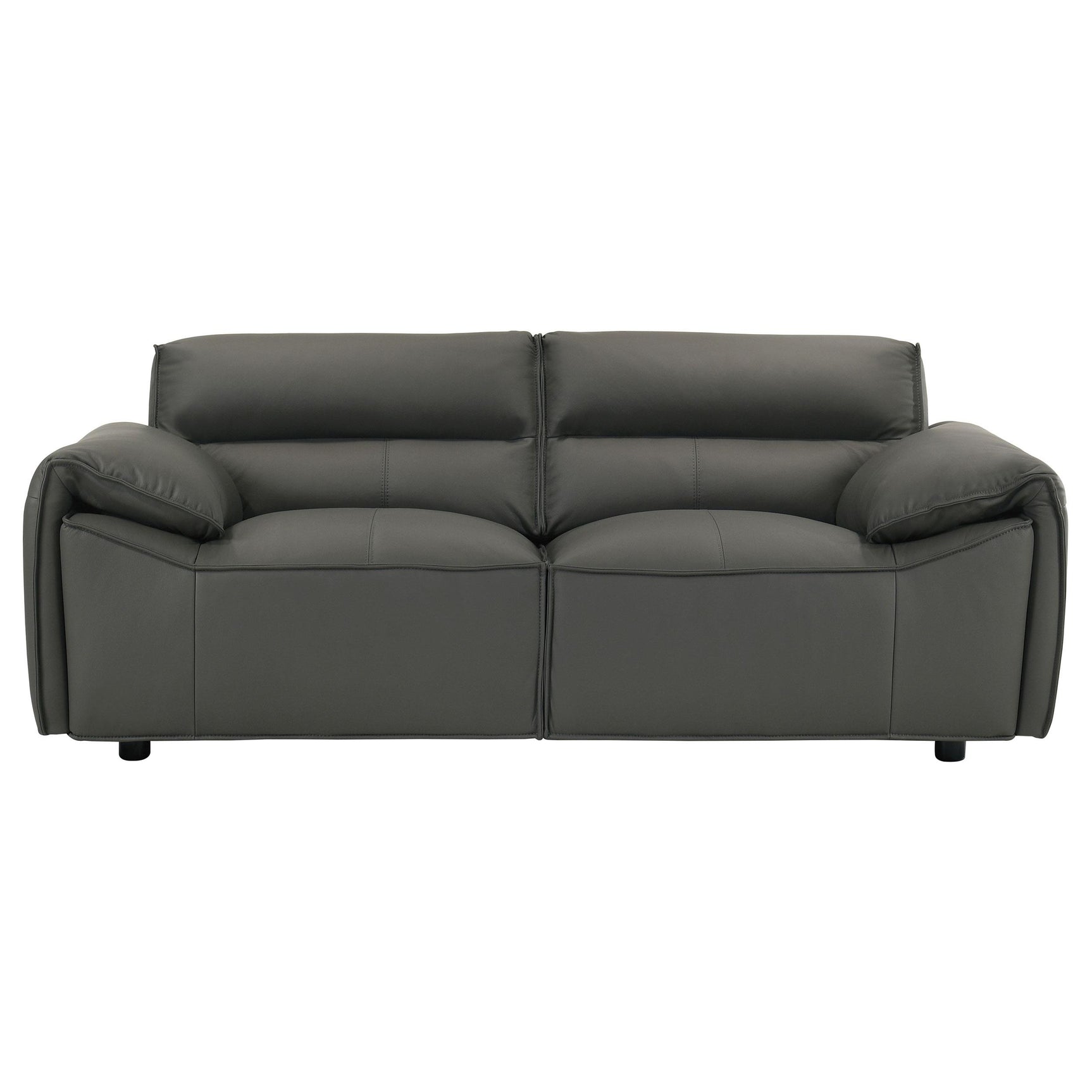 Side profile of Buxton graphite leather loveseat
