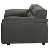 Wide sloped arm detail on Buxton loveseat