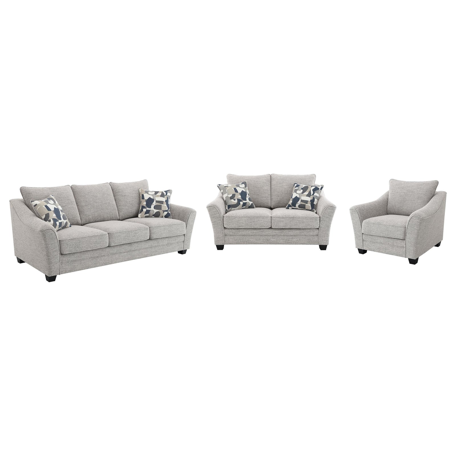 main view of Tomkins 3-Piece Boucle Upholstered Sofa Set Light Grey furniture