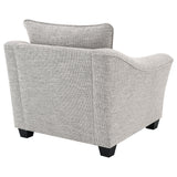 Dark finished block legs with plastic glides on Tomkins Chair