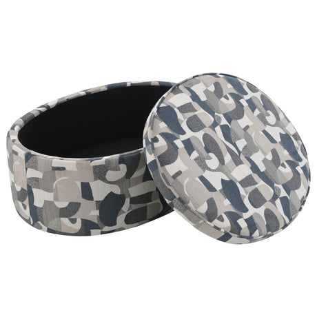 Rima Multicolor Storage Ottoman angled side view
