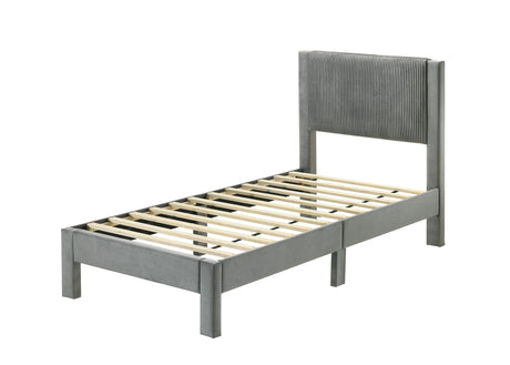 Lucia light gray twin platform bed side angle