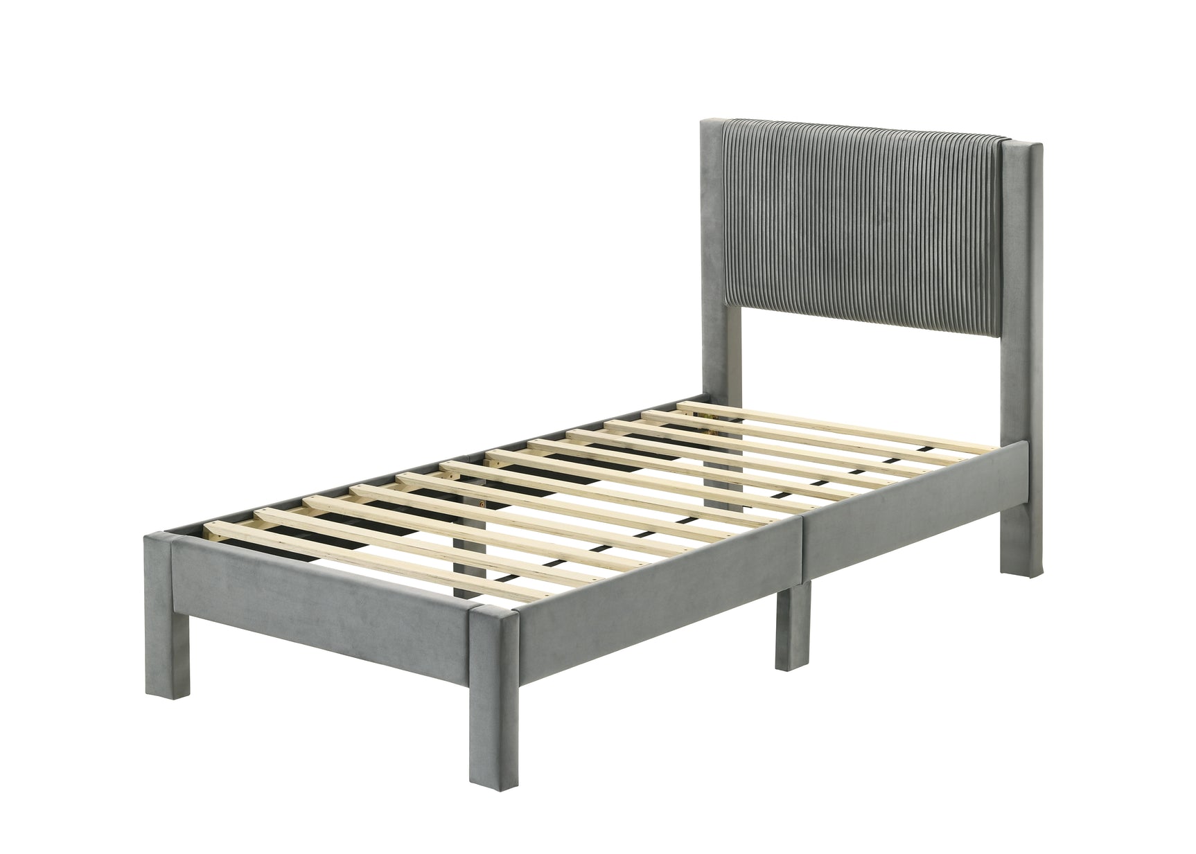 Lucia Upholstered Platform Twin Bed, angled side view