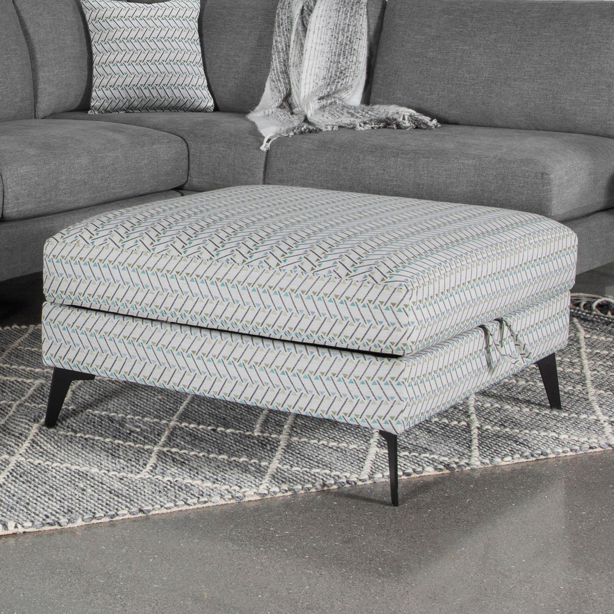 Clint multi-color upholstered storage ottoman front view