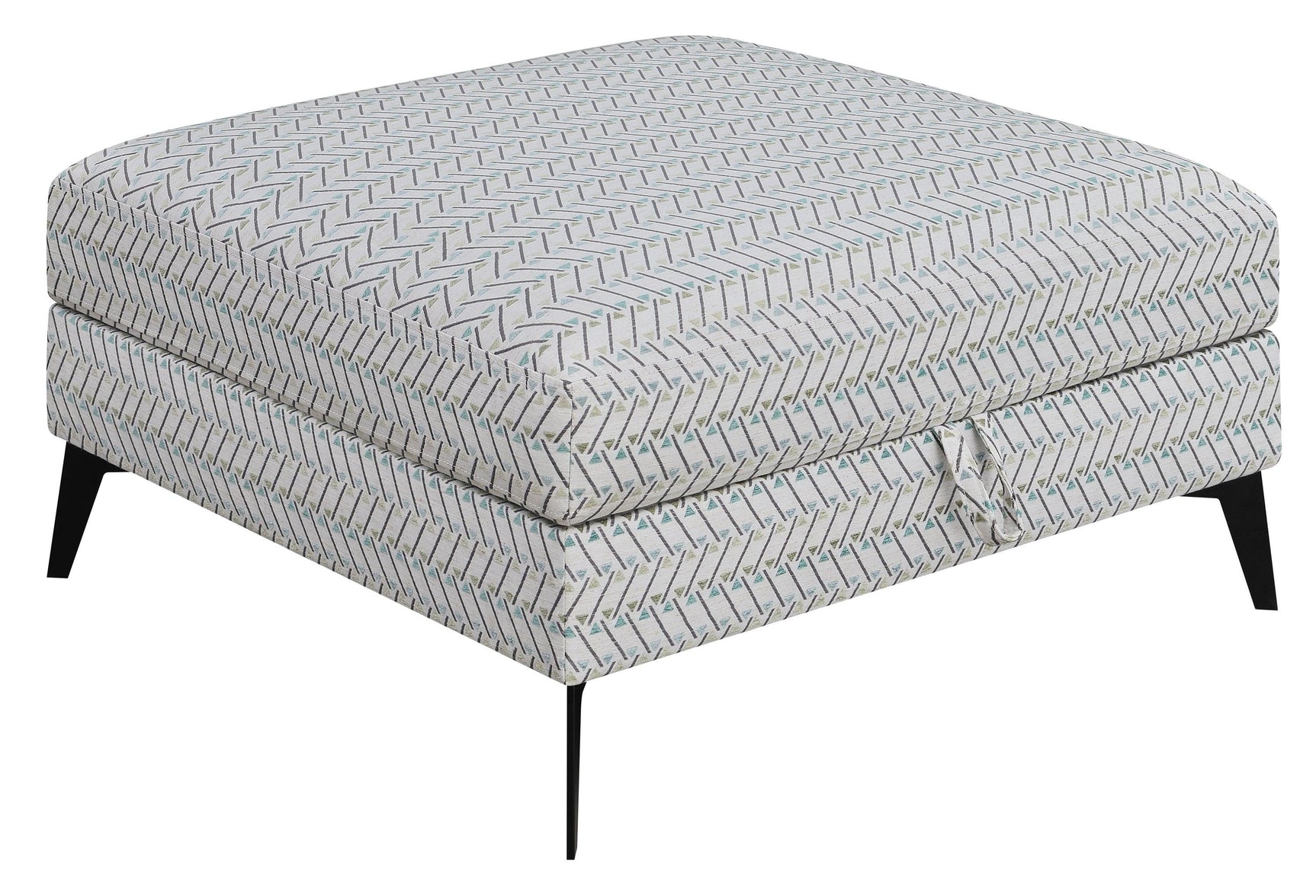 Clint multi-color upholstered storage ottoman side angle