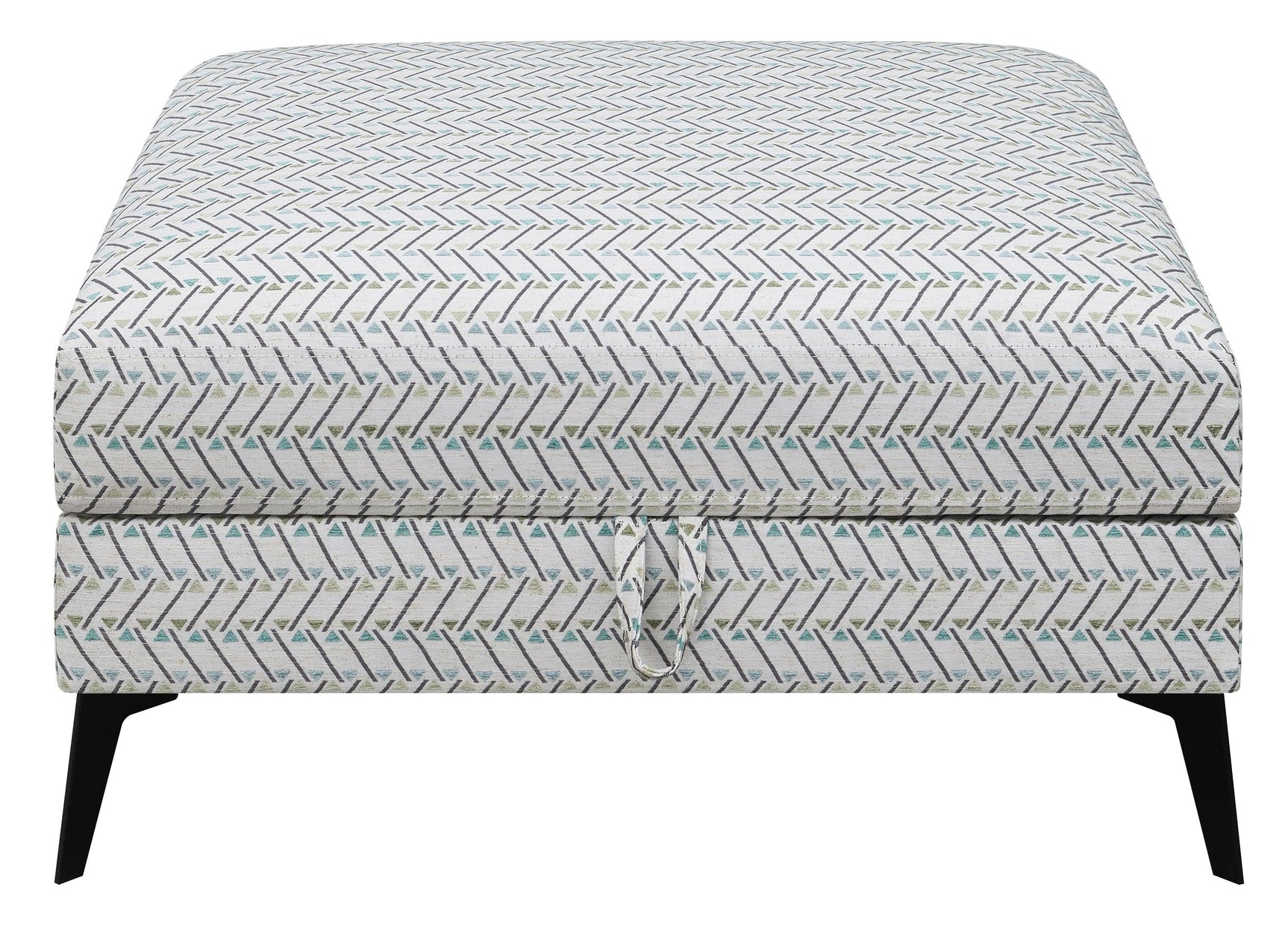 Clint upholstered ottoman showing tapered legs detail
