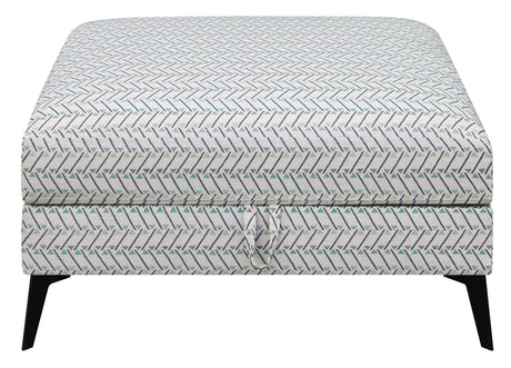 Clint upholstered ottoman showing tapered legs detail