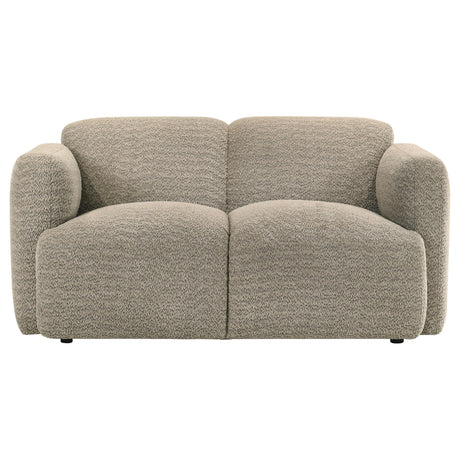 Side perspective of Dorset loveseat arm and seating