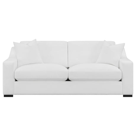 Ashlyn White Upholstered Sofa side view showing sloped arm