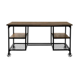 Millwood Weathered Natural Finish And Rustic Black Metal Finish Engineered Wood Writing Desk - Ella Furniture