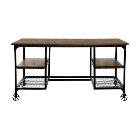 Millwood Weathered Natural Finish and Rustic Black Metal Writing Desk front view