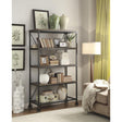 Millwood bookcase side view highlighting metal framing and ash veneer shelves