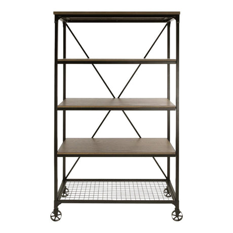 Millwood Weathered Natural and Rustic Black Metal Bookcase front view