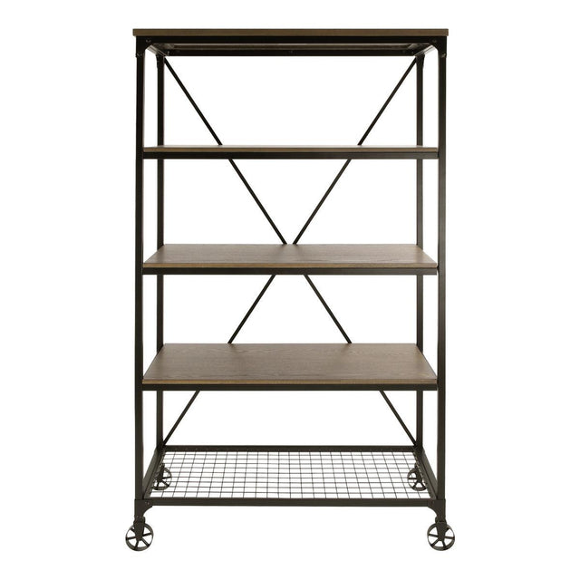 Millwood Weathered Natural And Rustic Black Metal Ash Veneers, Engineered Wood And Metal Bookcase - Ella Furniture